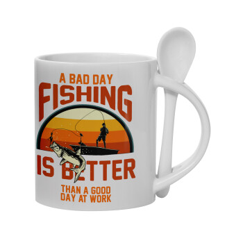 A bad day FISHING is better than a good day at work, Κούπα, κεραμική με κουταλάκι, 330ml (1 τεμάχιο)