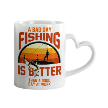 A bad day FISHING is better than a good day at work, Mug heart handle, ceramic, 330ml