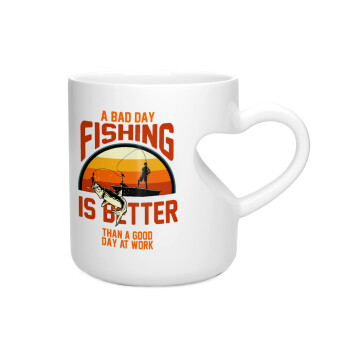 A bad day FISHING is better than a good day at work, Κούπα καρδιά λευκή, κεραμική, 330ml