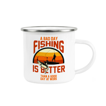 A bad day FISHING is better than a good day at work, Κούπα Μεταλλική εμαγιέ λευκη 360ml