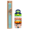 Easter Set, Children's thermal stainless steel bottle with safety straw, green/blue (350ml) & aromatic flat Easter candle (30cm) (TURQUOISE)