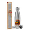 Easter Set, metallic Inox water bottle (750ml) & aromatic flat Easter candle (30cm) (GRAY)