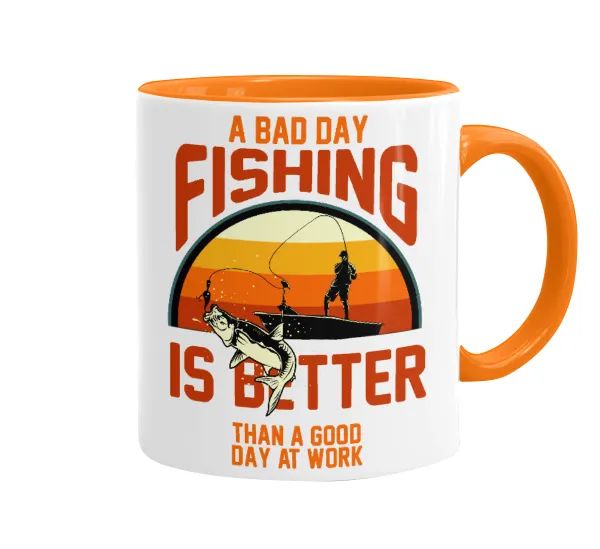 A bad day FISHING is better than a good day at work — Κούπα χρωματιστή πορτοκαλί, κεραμική, 330ml