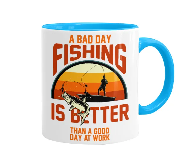 A bad day FISHING is better than a good day at work — Κούπα χρωματιστή γαλάζια, κεραμική, 330ml