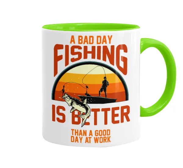 A bad day FISHING is better than a good day at work — Κούπα χρωματιστή βεραμάν, κεραμική, 330ml