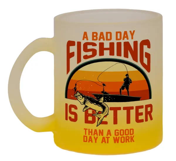 A bad day FISHING is better than a good day at work — Two-tone glass mug with matte yellow base, 330ml