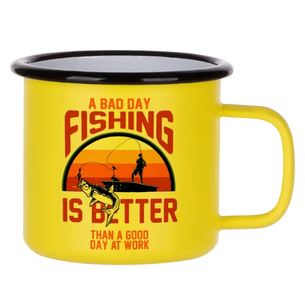 A bad day FISHING is better than a good day at work — Κούπα Μεταλλική εμαγιέ ΜΑΤ Κίτρινη 360ml