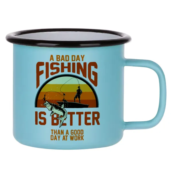 A bad day FISHING is better than a good day at work — Κούπα Μεταλλική εμαγιέ ΜΑΤ σιέλ 360ml