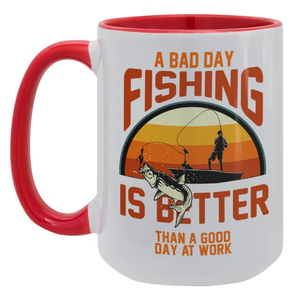 A bad day FISHING is better than a good day at work — Mega mug 15oz, red ceramic, 450ml
