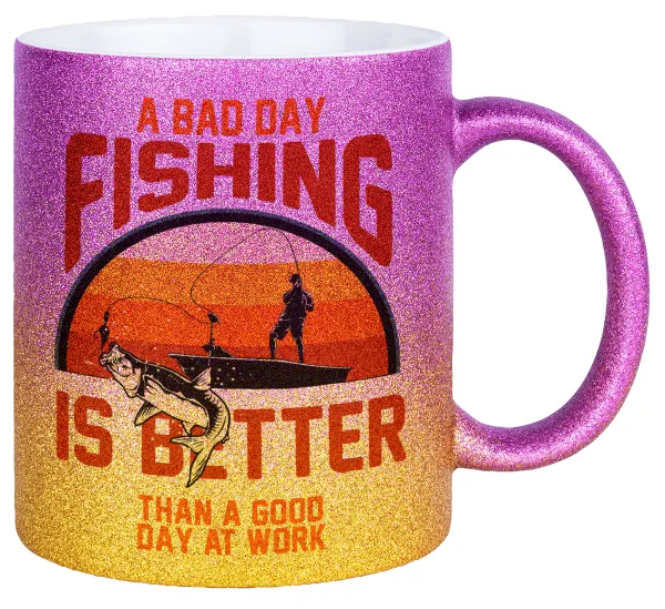 A bad day FISHING is better than a good day at work — Κούπα Χρυσή/Ροζ Glitter, κεραμική, 330ml