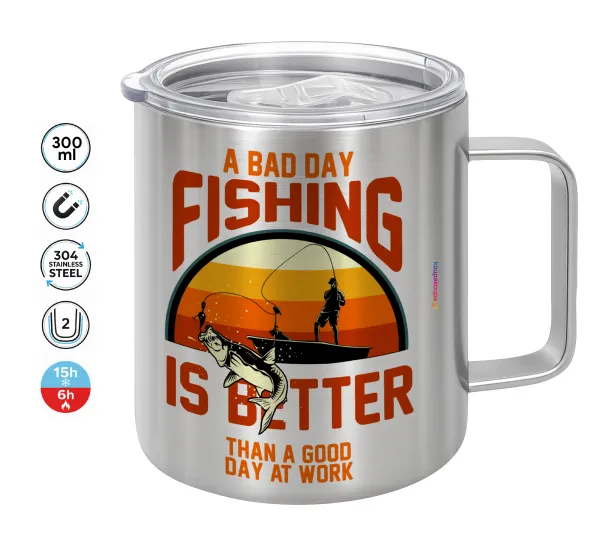 A bad day FISHING is better than a good day at work — Double-walled stainless steel mug 300ml with temperature-retaining lid