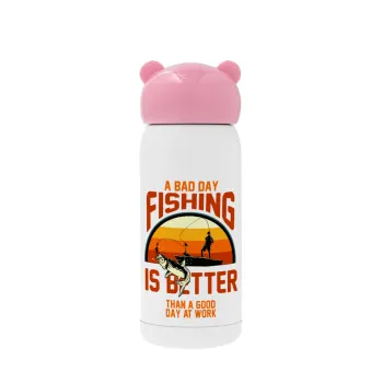 A bad day FISHING is better than a good day at work, Ροζ ανοξείδωτο παγούρι θερμό (Stainless steel), 320ml
