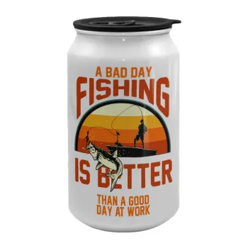 A bad day FISHING is better than a good day at work, Κούπα ταξιδιού μεταλλική με καπάκι (tin-can) 500ml
