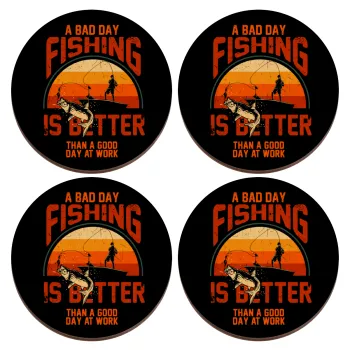 A bad day FISHING is better than a good day at work, ΣΕΤ x4 Σουβέρ ξύλινα στρογγυλά plywood (9cm)