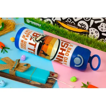 A bad day FISHING is better than a good day at work, Easter candle, Childrens hot water bottle, stainless steel, with safety straw, BLUE (500ml)