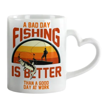 A bad day FISHING is better than a good day at work, Κούπα καρδιά χερούλι λευκή, κεραμική, 330ml