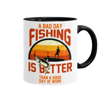 A bad day FISHING is better than a good day at work, Mug colored black, ceramic, 330ml