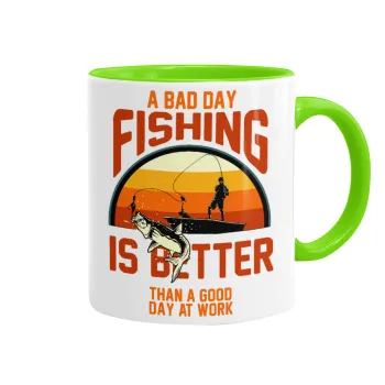 A bad day FISHING is better than a good day at work, Κούπα χρωματιστή βεραμάν, κεραμική, 330ml