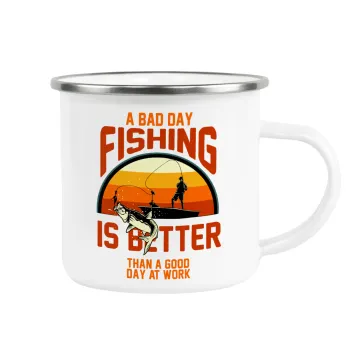 A bad day FISHING is better than a good day at work, Κούπα Μεταλλική εμαγιέ λευκη 360ml