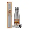 Easter Set, metallic Inox water bottle (750ml) & aromatic flat Easter candle (30cm) (GRAY)