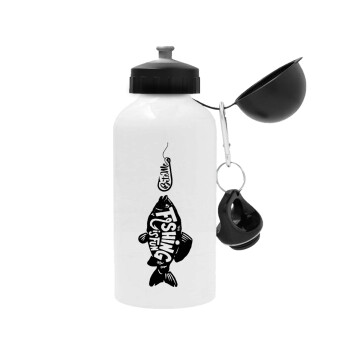 Fishing is fun, Metal water bottle, White, aluminum 500ml