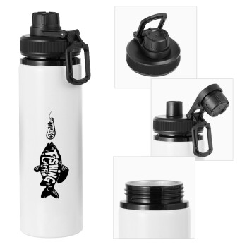 Fishing is fun, Metal water bottle with safety cap, aluminum 850ml