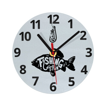 Fishing is fun, Ρολόι τοίχου γυάλινο (20cm)