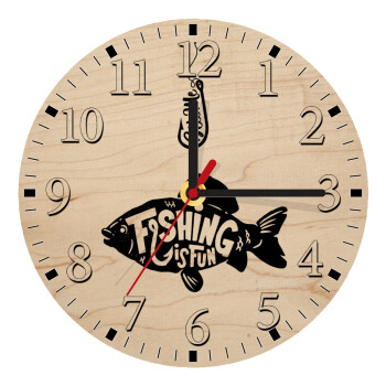 Fishing is fun, Ρολόι τοίχου ξύλινο plywood (20cm)