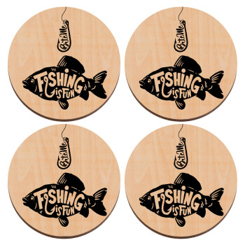 Fishing is fun, ΣΕΤ x4 Σουβέρ ξύλινα στρογγυλά plywood (9cm)