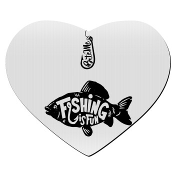 Fishing is fun, Mousepad heart 23x20cm