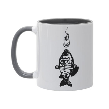 Fishing is fun, Mug colored grey, ceramic, 330ml