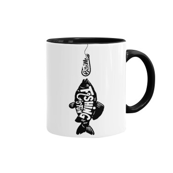 Fishing is fun, Mug colored black, ceramic, 330ml