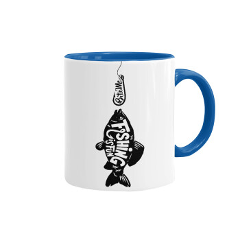 Fishing is fun, Mug colored blue, ceramic, 330ml