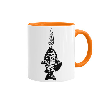 Fishing is fun, Mug colored orange, ceramic, 330ml