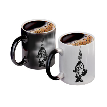 Fishing is fun, Color changing magic Mug, ceramic, 330ml when adding hot liquid inside, the black colour desappears (1 pcs)