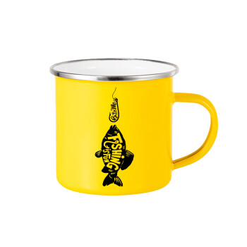 Fishing is fun, Yellow Enamel Metallic Cup 360ml