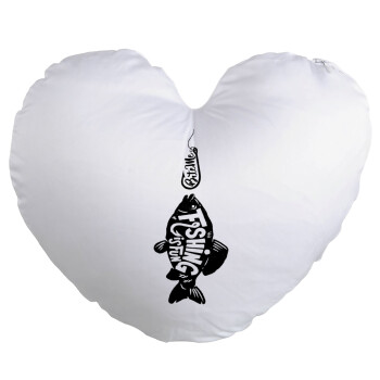 Fishing is fun, Μαξιλάρι καναπέ καρδιά 40x40cm περιέχεται το  γέμισμα
