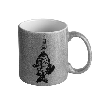 Fishing is fun, Κούπα Ασημένια Glitter που γυαλίζει, κεραμική, 330ml