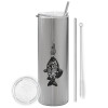 Tumbler stainless steel Silver 600ml, with metal straw & cleaning brush
