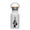 Metallic thermos (Stainless steel) White with wooden lid (bamboo), double-walled, 350ml