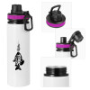 Metallic water bottle with safety lid, 850ml aluminum
