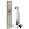 Easter Set, metallic stainless steel water bottle (750ml) & aromatic flat Easter candle (30cm) (TURQUOISE)