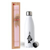Easter Set, metallic stainless steel water bottle (750ml) & scented flat Easter candle (30cm) (PINK)