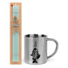 Easter Set, metallic thermal cup (300ml) & aromatic flat Easter candle (30cm) (TURQUOISE)
