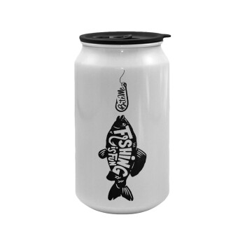 Fishing is fun, Κούπα ταξιδιού μεταλλική με καπάκι (tin-can) 500ml
