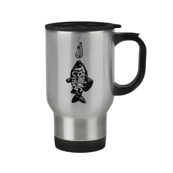 Fishing is fun, Κούπα ταξιδιού ανοξείδωτη με καπάκι, διπλού τοιχώματος (θερμό) 450ml