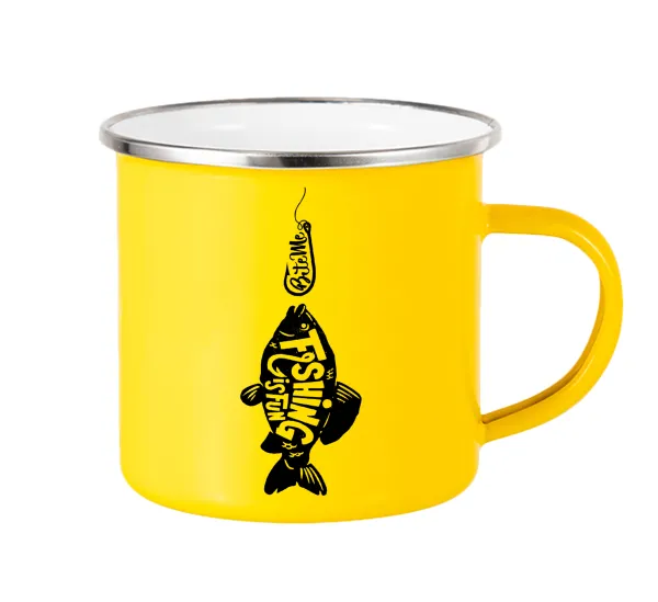 Fishing is fun — Yellow Enamel Metallic Cup 360ml