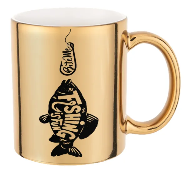 Fishing is fun — Mug ceramic, gold mirror, 330ml