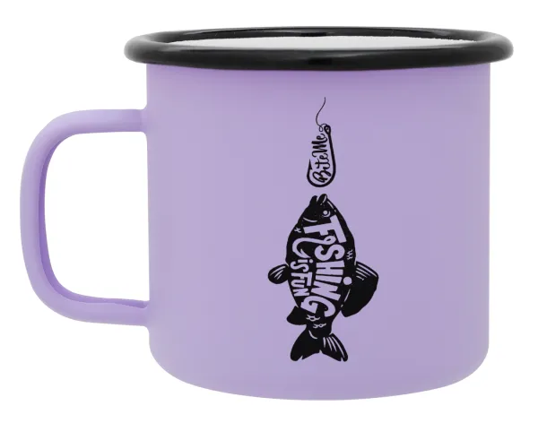 Fishing is fun — Metal enamel mug, matte light pastel purple, 360ml