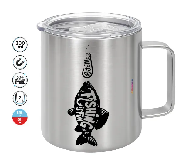 Fishing is fun — Double-walled stainless steel mug 300ml with temperature-retaining lid